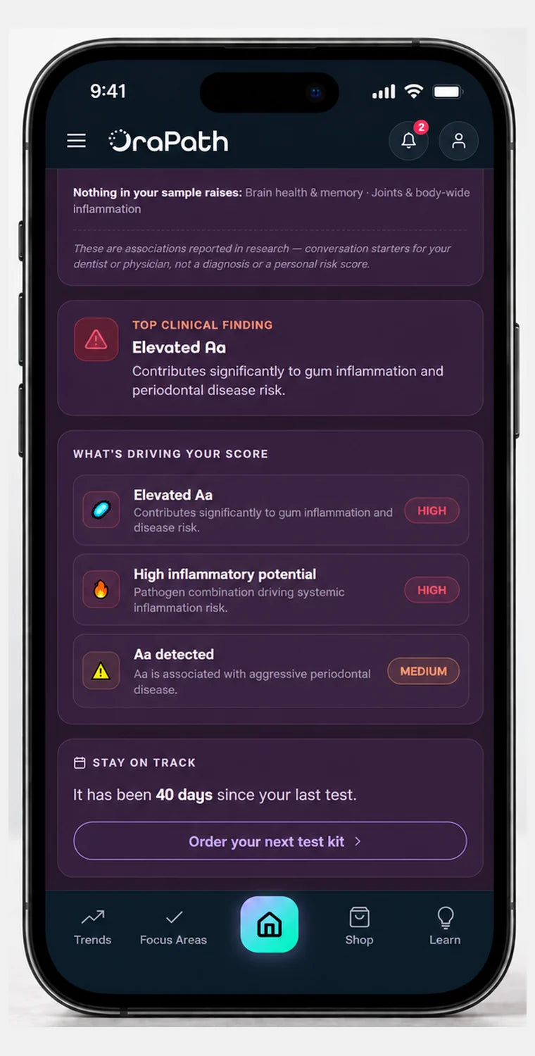 The app showing the leading finding from the sample and what contributed to the score.